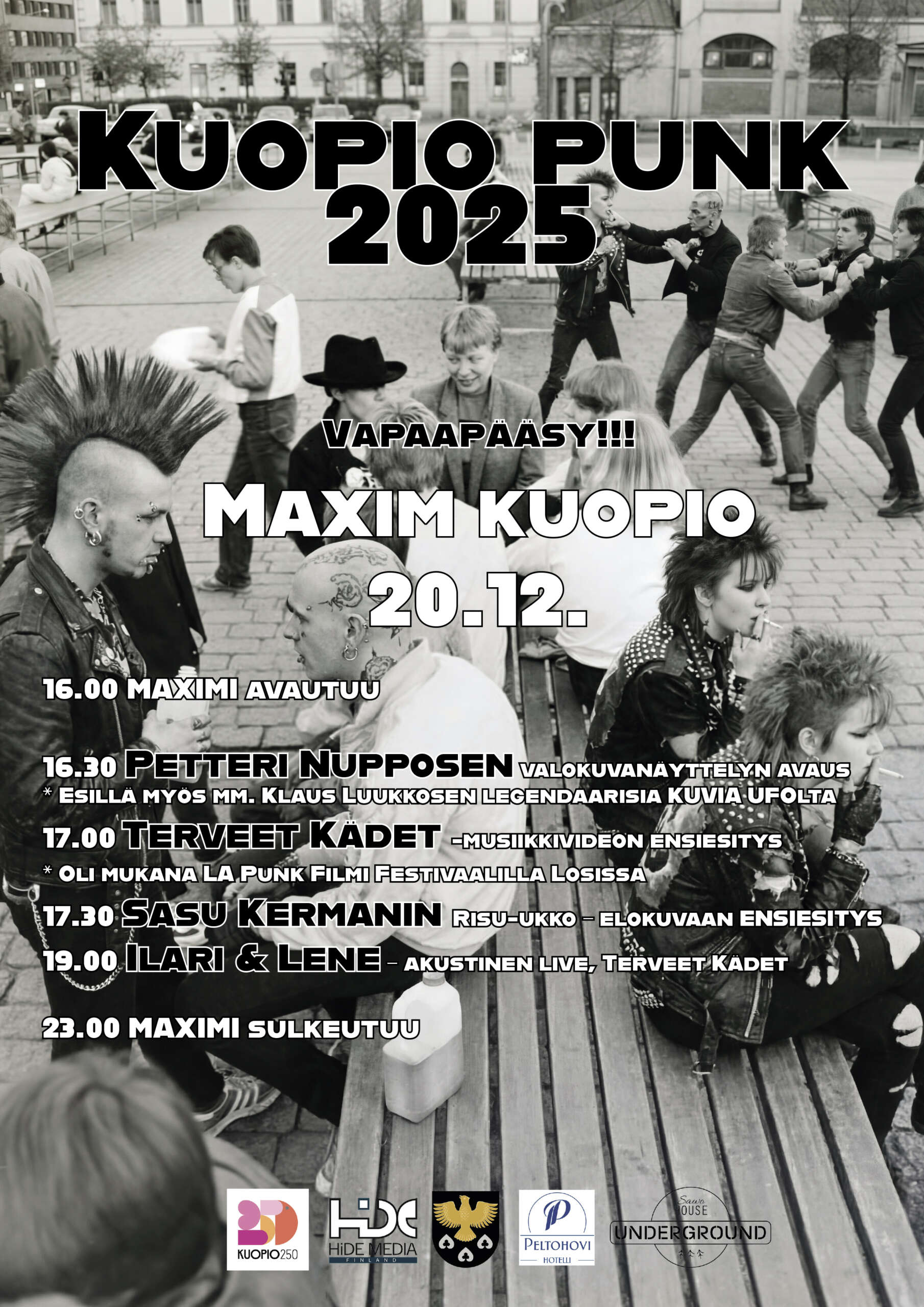 Kuopio Punk – valokuvanäyttely, elokuvan ensiesitys ja akustinen keikka MAXIM:ssa 20.12.2025