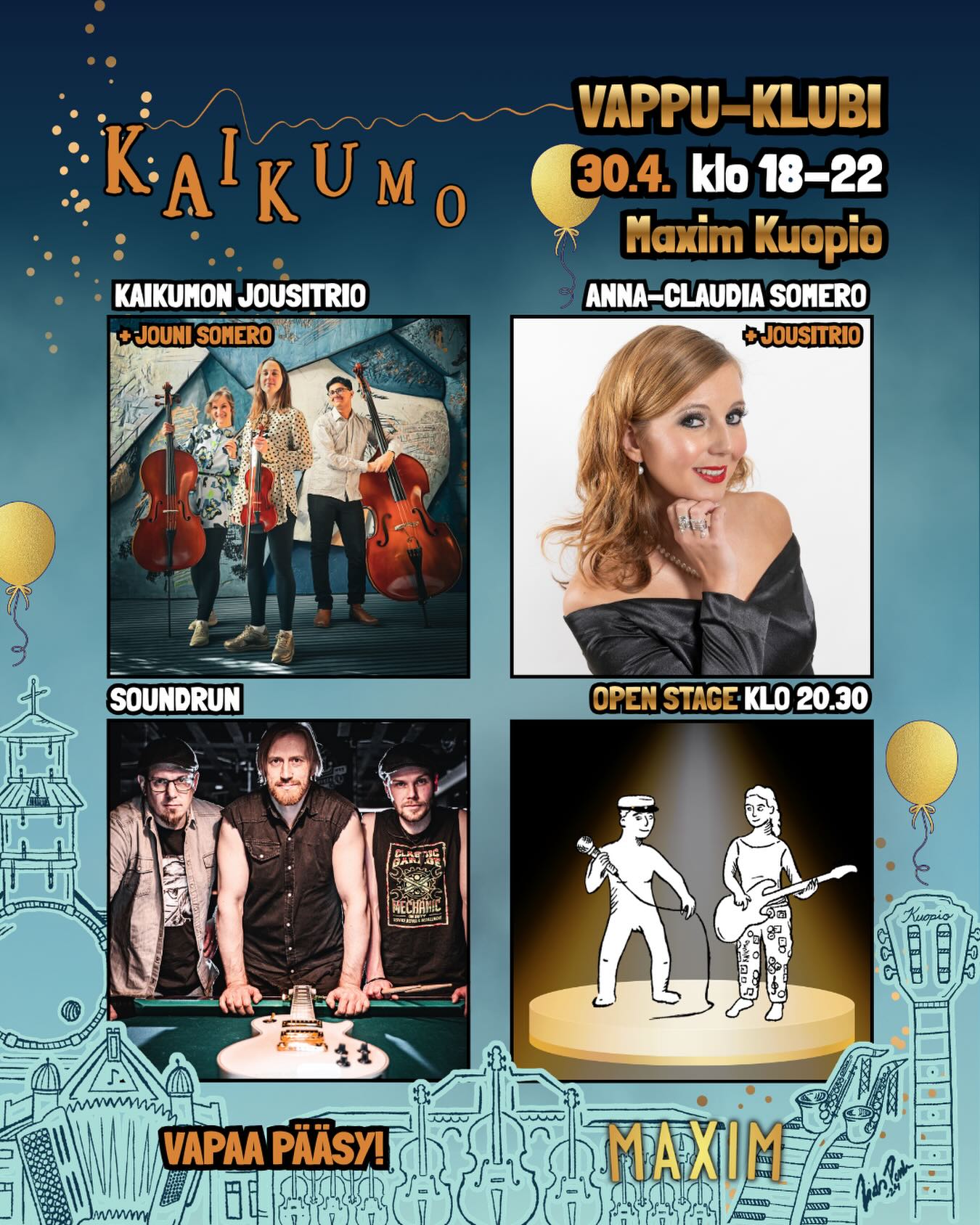 Kaikumon esiintyjät vappu-klubilla