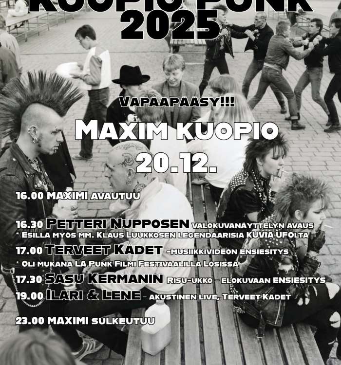 Kuopio Punk – valokuvanäyttely, elokuvan ensiesitys ja akustinen keikka MAXIM:ssa 20.12.2025